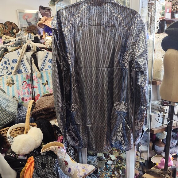 VARSARI BLUE SILVER GREEK KEY MAN'S DRESS SHIRT - Picture 8 of 12